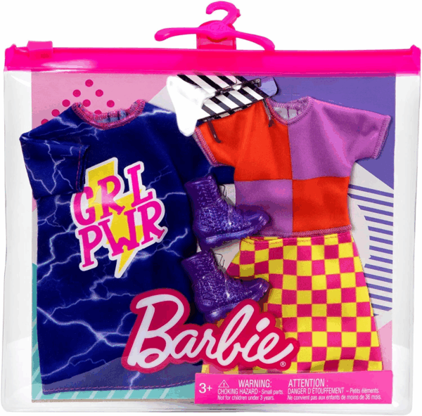 Barbie Pack 2 Vestido Azul Falda Cuadros Mattel HBV69