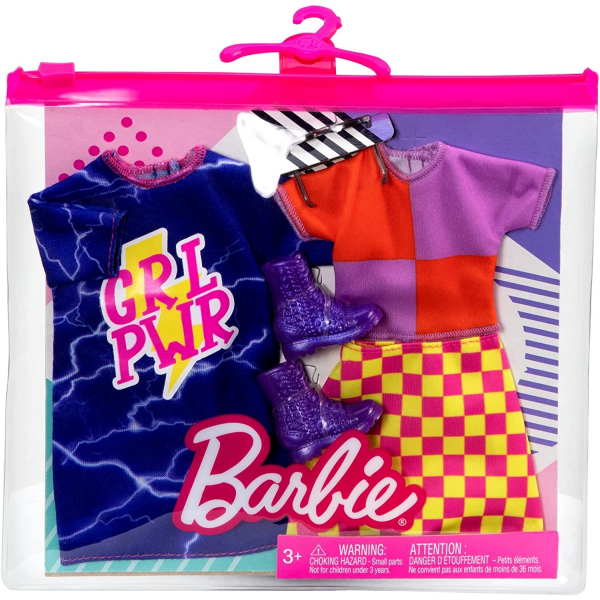 Barbie Pack 2 Vestido Azul Falda Cuadros Mattel HBV69