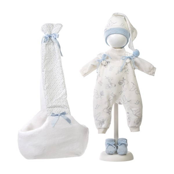 Set Vestido Muñeca 42 cm y Complemento Portabebe Azul Llorens V9-74005