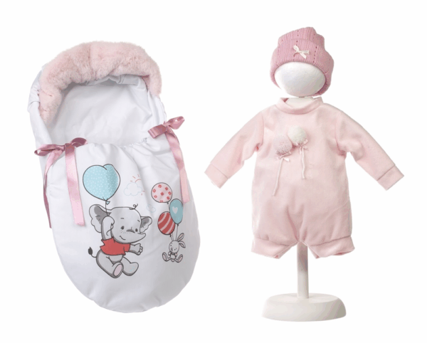 Set Vestido Muñeca 44 cm y complemento Saquito Estampado LLorens V9-84452