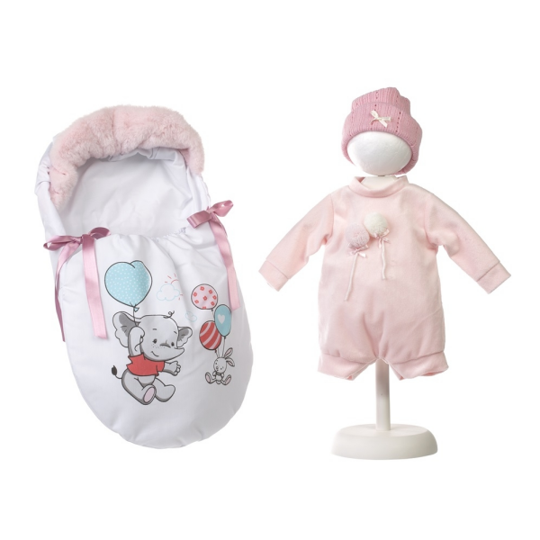 Set Vestido Muñeca 44 cm y complemento Saquito Estampado LLorens V9-84452