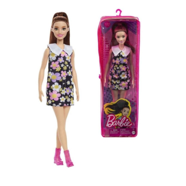 Barbie Fashionista 187 Vestido flores fondo oscuro Mattel HBV19