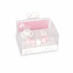 Chupe para muñecas cadena bolas rosa y pinza Arias