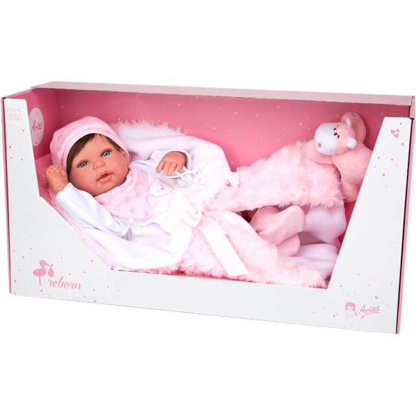 Muñeca Reborn Aina 45 cm con manta y peluche Arias