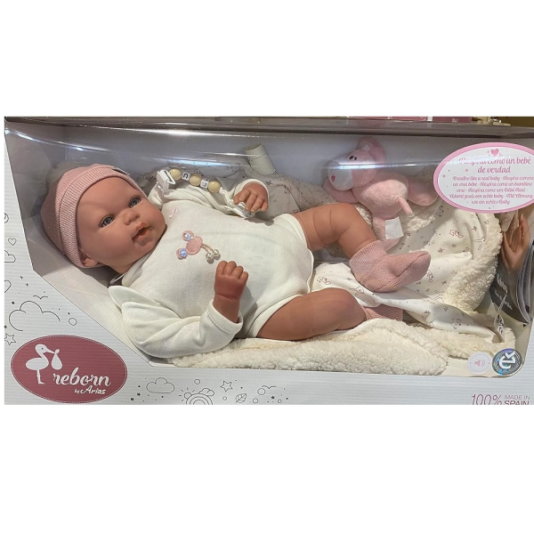 Muñeca Reborn Ona 45 cm con manta y mecanismo de respirar Arias