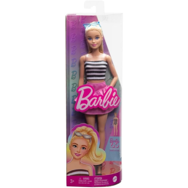 Barbie Fashionista 213 Top Rayas Falda Rosa Mattel HRH11