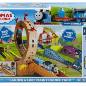 Thomas pista circuito deljardíb, tren con bucle y lanzamiento con motor motorizado Thomas y la grúa Carly Mattel HHN25