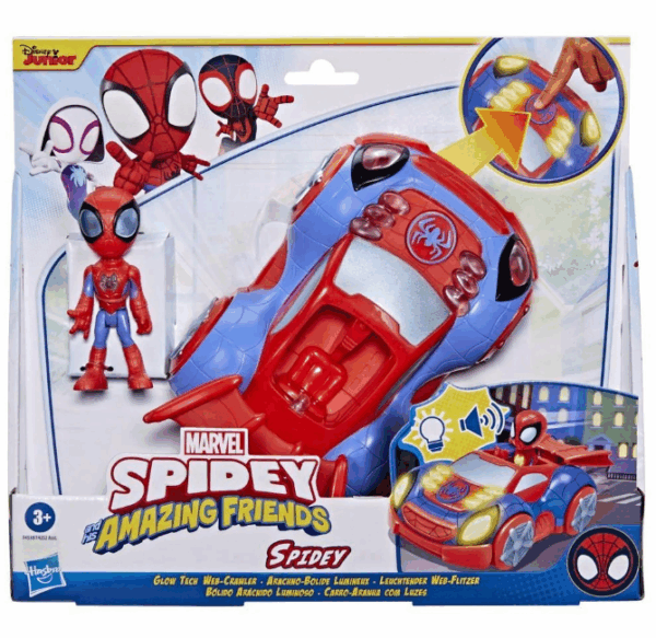 Marvel Spidey And His Amazing Friends - Bólido Arácnido Luminoso - Figura Spidey Habro F4252