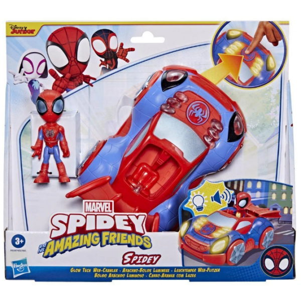 Marvel Spidey And His Amazing Friends - Bólido Arácnido Luminoso - Figura Spidey Habro F4252