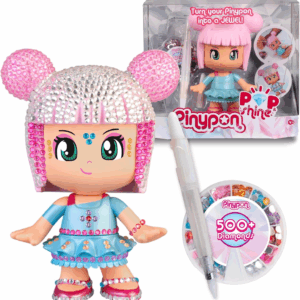 Pinypon Pop ShineFigura de 17 cm para Decorar y Personalizar con 500 Cristales Brillantes de 7 Colores Diferentes, Famosa PNY57000