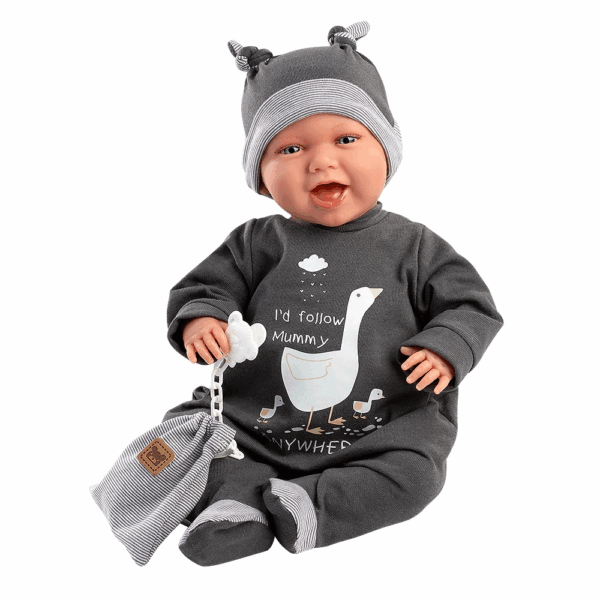 Muñeco Mimo sonrisas Pijama Gris de 42 cms. Llorens 74107