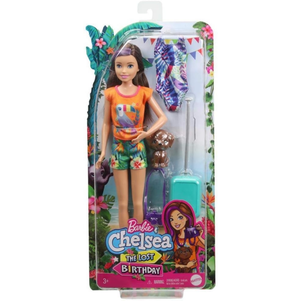 Barbie Cheelsa Morena con Perrito The lost Birthday Mattel GRT88