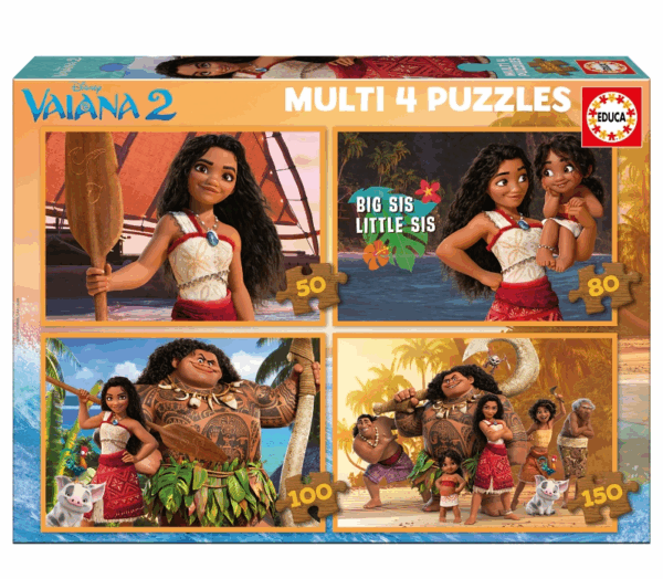 Educa - Set de 4 Puzzles Infantiles progresivos de 50 a 150 Piezas de Vaiana 2. Medidas: 34 x 24 cm. Educa 20104