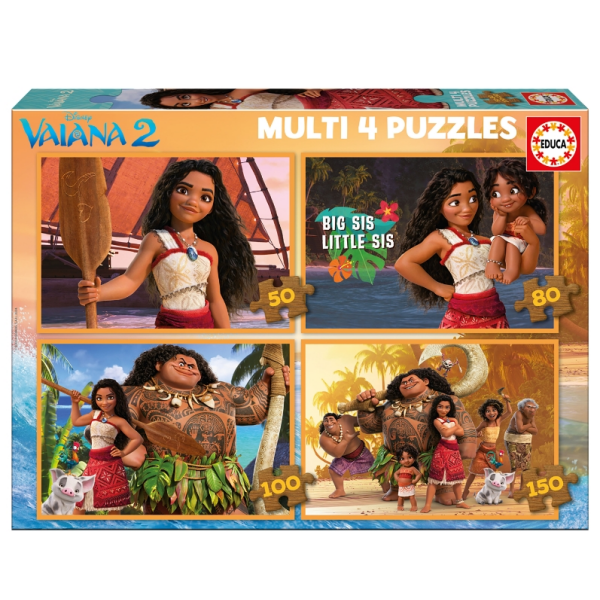 Educa - Set de 4 Puzzles Infantiles progresivos de 50 a 150 Piezas de Vaiana 2. Medidas: 34 x 24 cm. Educa 20104