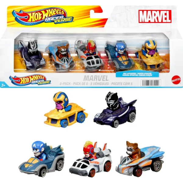 Hot Wheels Pack 5 Vehiculos Marvel Mattel HPN40