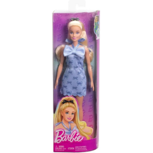 Barbie Fashionista Rubia con Vestido Lazo Azul Mattel HYT93