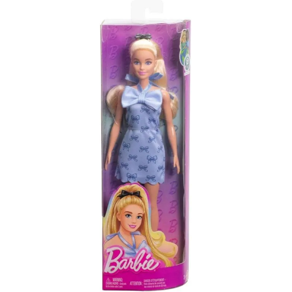 Barbie Fashionista Rubia con Vestido Lazo Azul Mattel HYT93