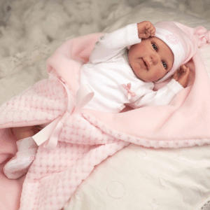 Muñeca reborn 45 cm Rocio con manta rosa arias