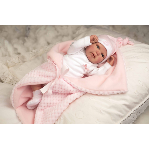 Muñeca reborn 45 cm Rocio con manta rosa arias