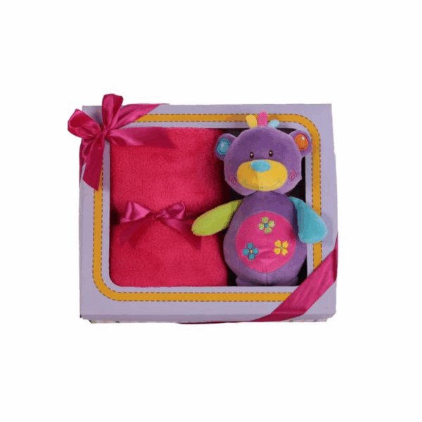 Oso de peluche lila con manta llopis