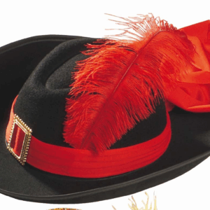 Sombrero de mosquetero negro con pluma roja adulto import