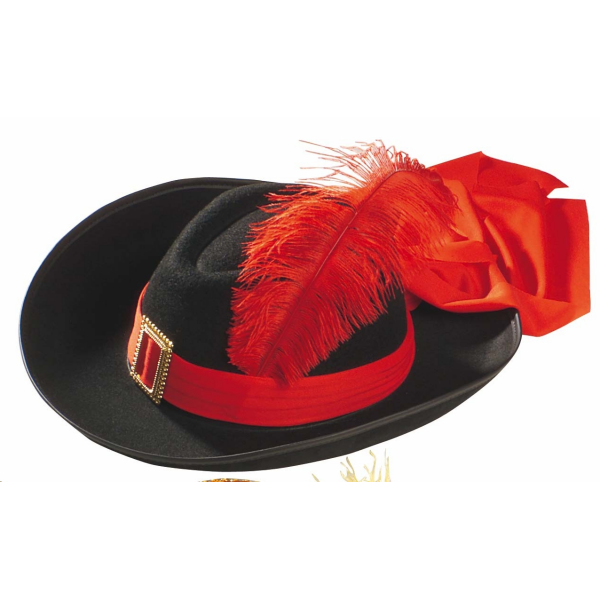 Sombrero de mosquetero negro con pluma roja adulto import