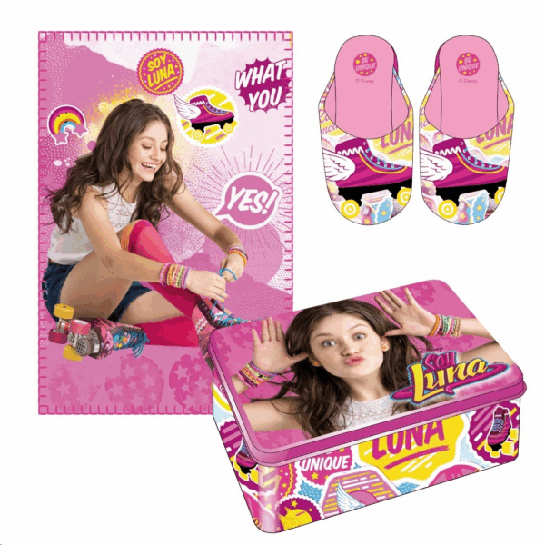 Lata con zapatillas y manta soy luna t34/35