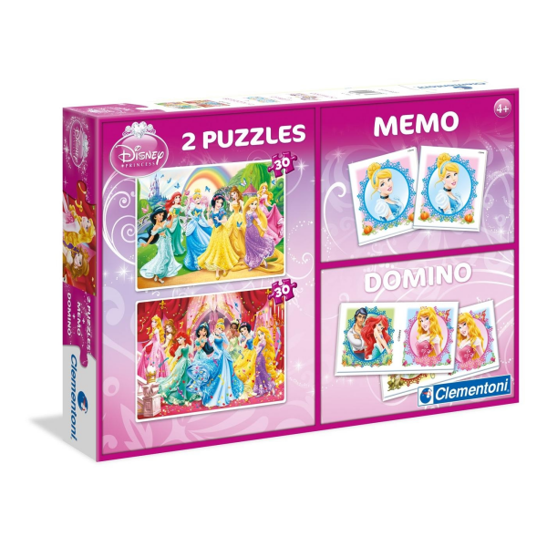 Super kit 4 en 1 princesas disney memo puzzle domino clementoni