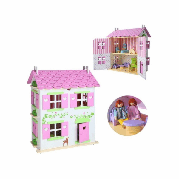 Casa madera con personajes y mobiliario 44 x 56 x 25