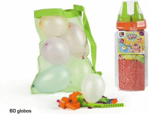 Bote 60 globos de agua con bolsa red