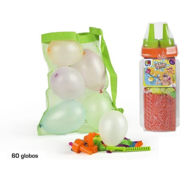 Bote 60 globos de agua con bolsa red