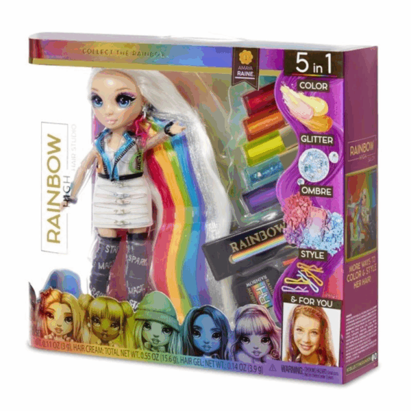 Rainbow High Muñeca Amaya Raine con Pelo Extra Largo y Colores Lavables 5 en 1 Hair Studio MGA