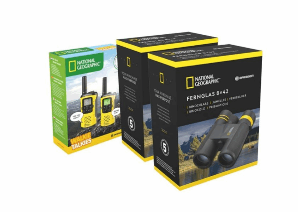 Pack 2 prismaticos + juego 2 walkies national geographic bresser 9129