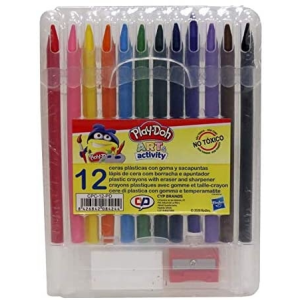 12 ceras plasticas con goma y sacapuntas play doh
