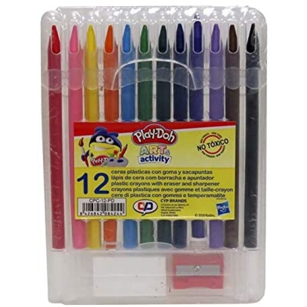 12 ceras plasticas con goma y sacapuntas play doh