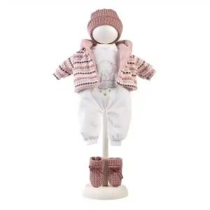 Vestido 42 cm Pelele blanco con Chaqueta Punto Rosa Llorens