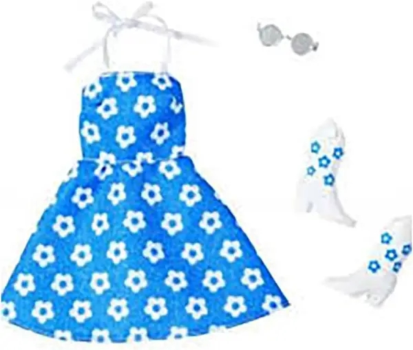 16854-1-1.png Barbie Conjunto de Ropa Vestido Azul Flores Blancas Mattel HYV22