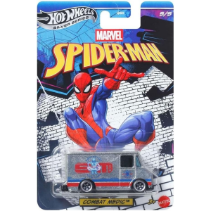Hot Wheels Silver Series Spider Man Combat Medic Silver Vehículo coleccionable a escala 5/5, 1:64