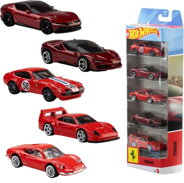 Hot Wheels Pack 5 Coches Ferrari Mattel JLN12